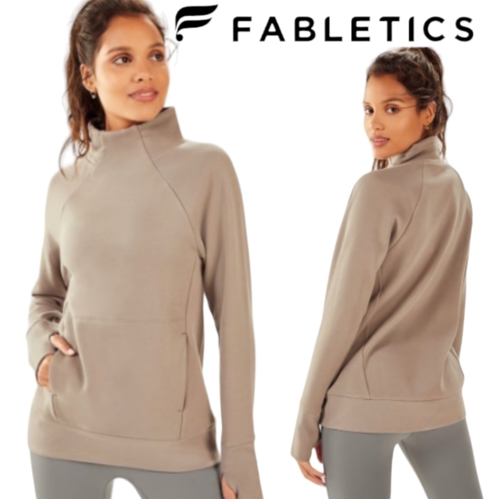 FABLETICS Sweatshirt Zaylee Funnel Neck Tunic Women's Cement High Neck Size Med